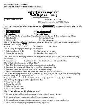 Đề 2 kiểm tra học kì 1 năm học 2014 - 2015 môn Vật lý 12 thời gian làm bài 60 phút